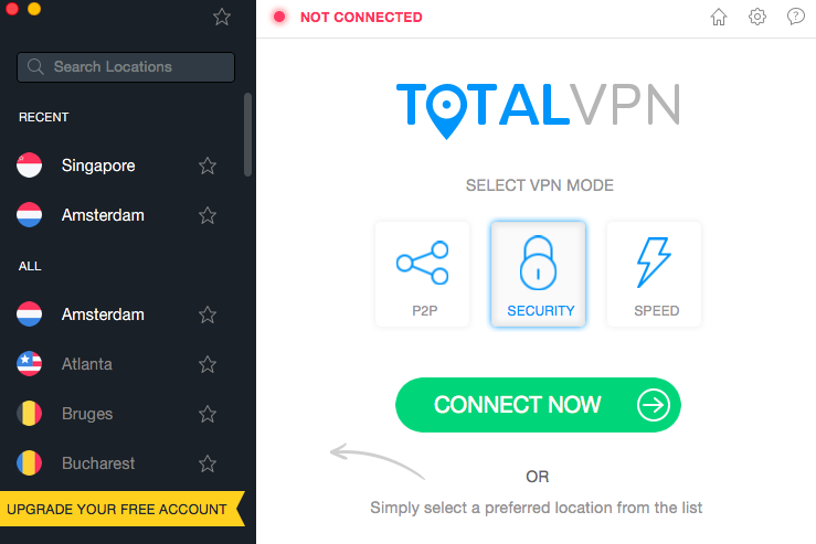 TotalVPN Home Screen