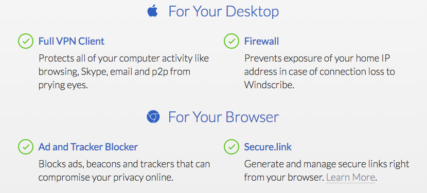 Windscribe VPN features