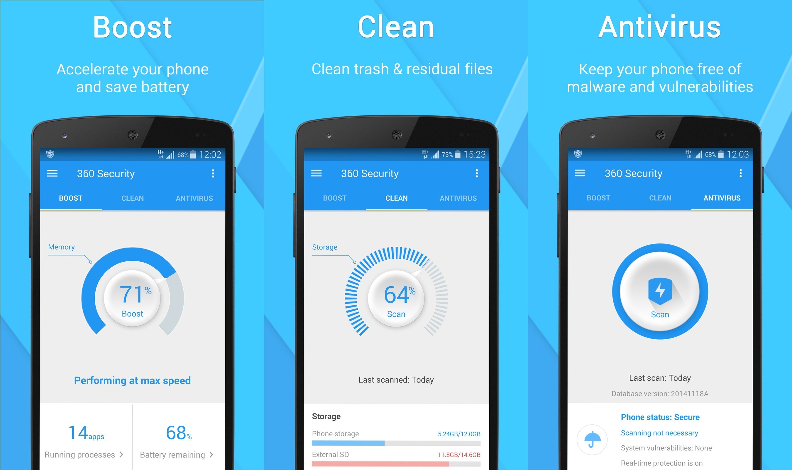 Boost your smartphone's speed, clean junk files, fend off viruses, and more with 360 Security. (PRNewsFoto/360 Security Group)