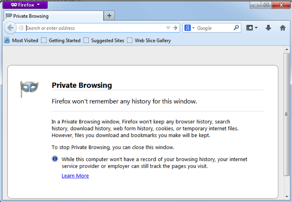 Incognito mode for private browsing