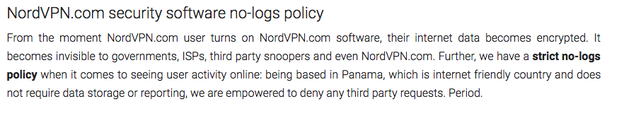 Nord VPN free of logs service